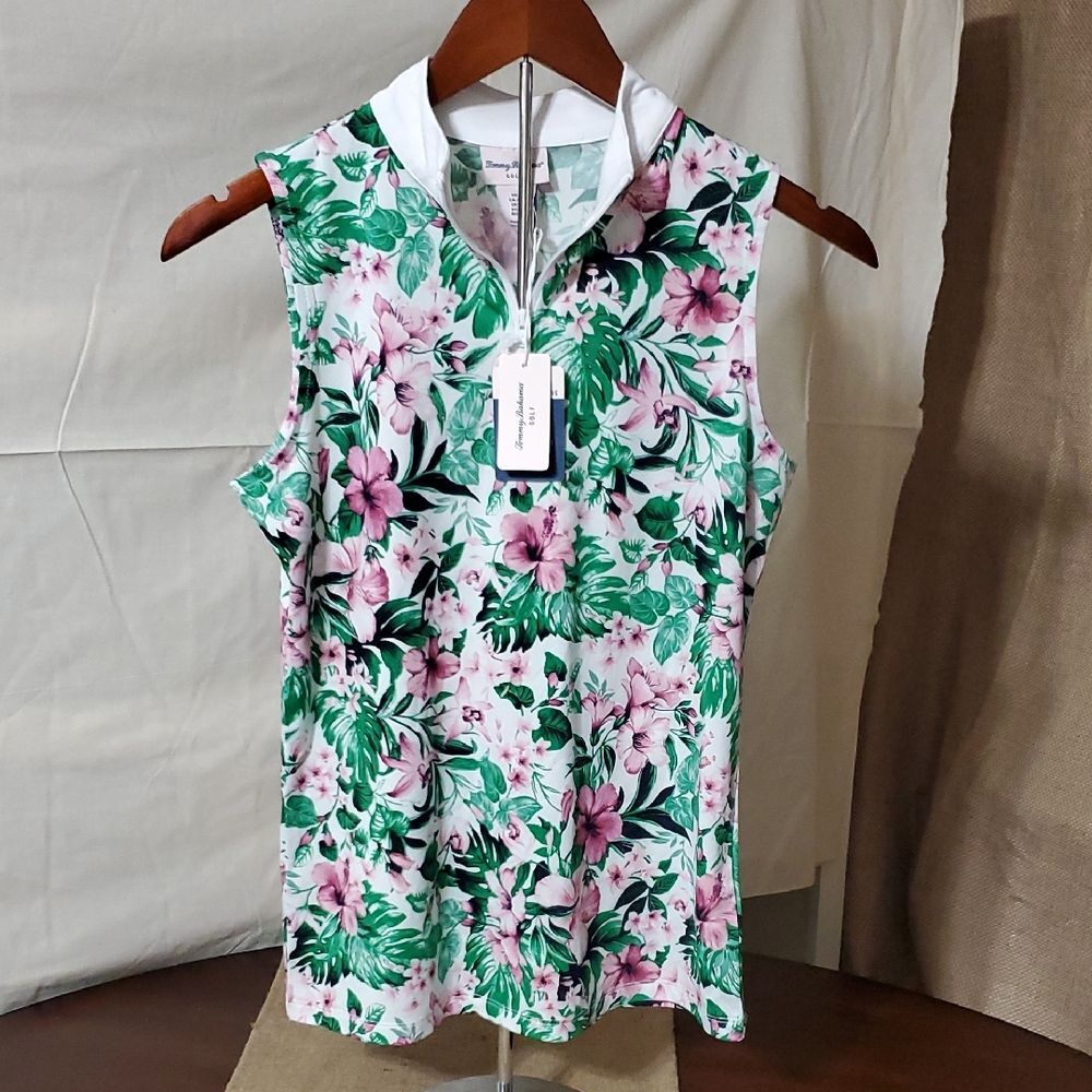 Tommy Bahama Golf NWT Floral Green/Pink UPF moisture Wicking Top Size XS